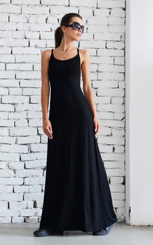 Elegant Long Black Dress With Open Back  Metamorphoza