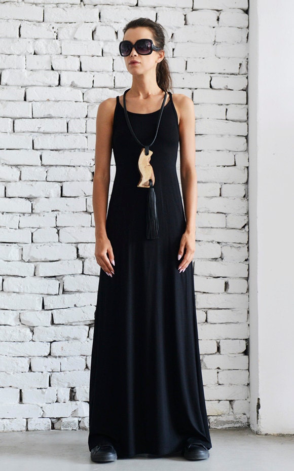 Elegant Long Black Dress With Open Back Metamorphoza Elegant Long Black Dress With Open Back Metamorphoza