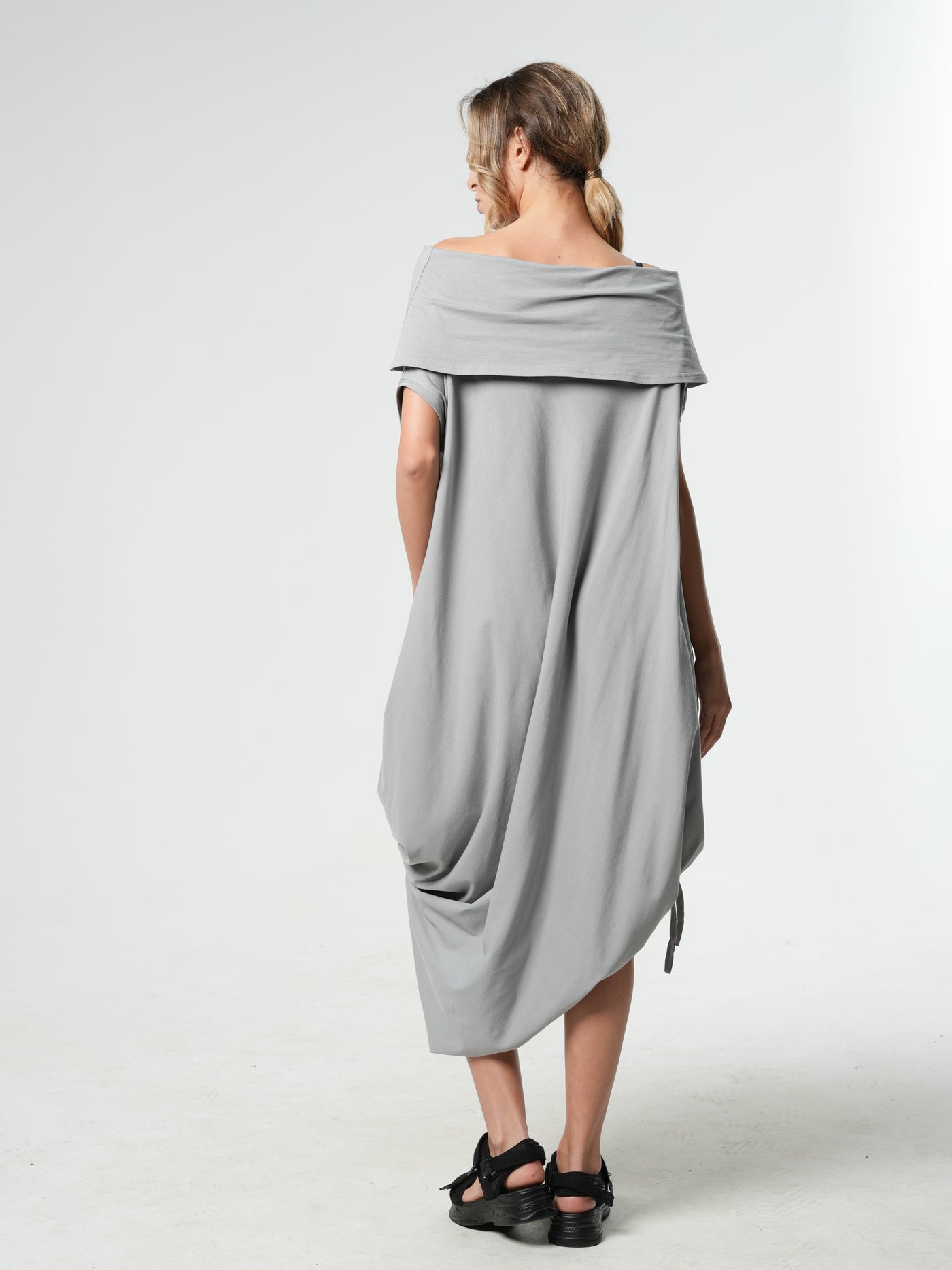 Oversize Cotton Kaftan Dress In Light Grey