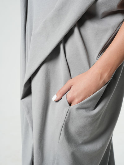 Oversize Cotton Kaftan Dress In Light Grey