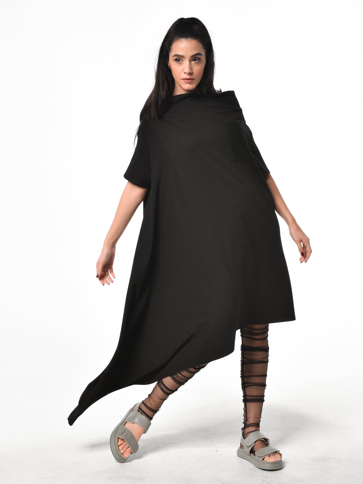 Oversize Open Shoulder Black Dress