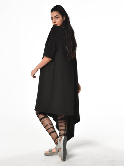 Oversize Open Shoulder Black Dress
