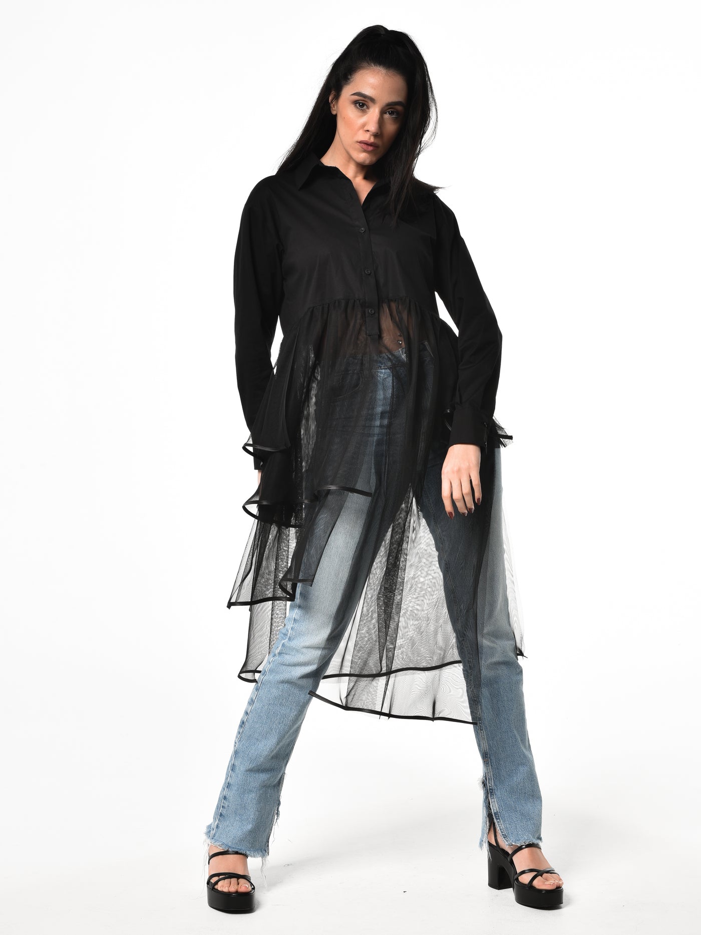 Avant Garde Shirt With See Through Tulle
