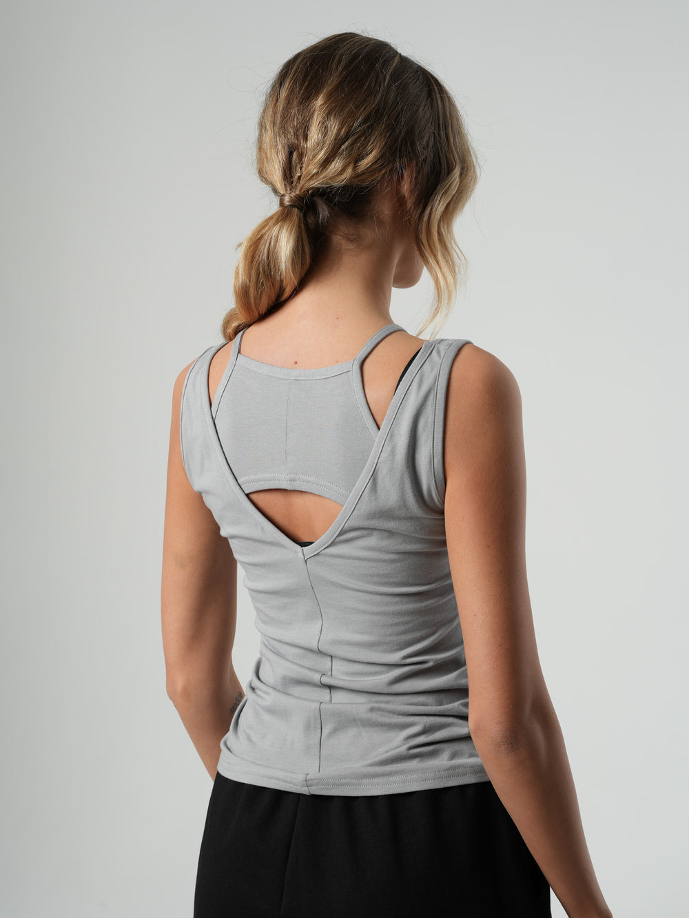 Cutout Cotton Tank Top in Gray