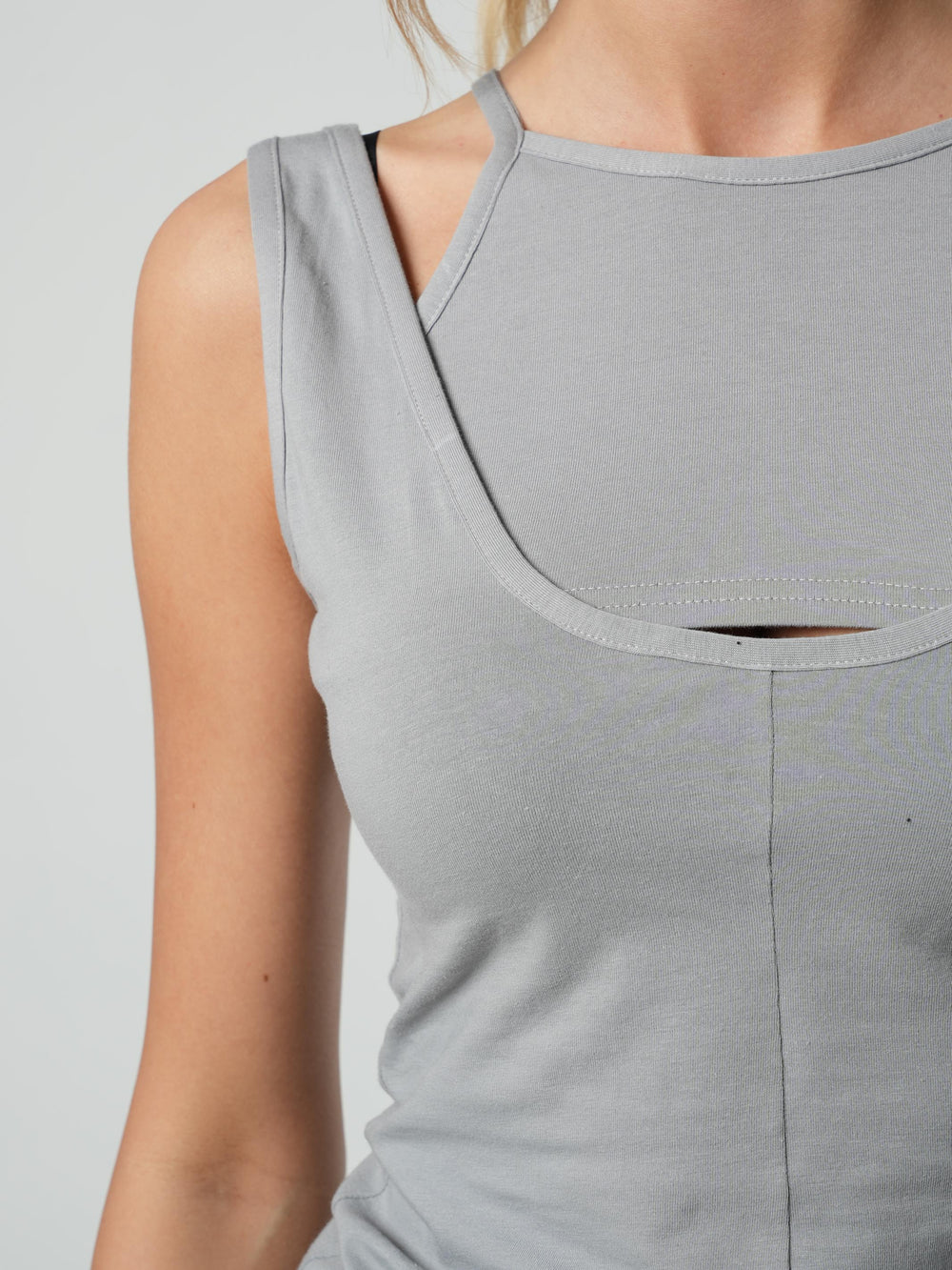 Cutout Cotton Tank Top in Gray