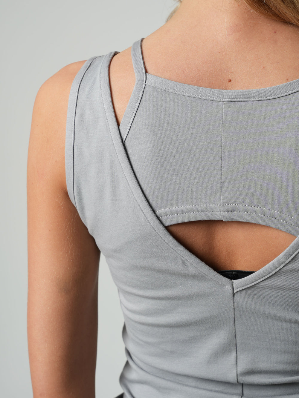 Cutout Cotton Tank Top in Gray