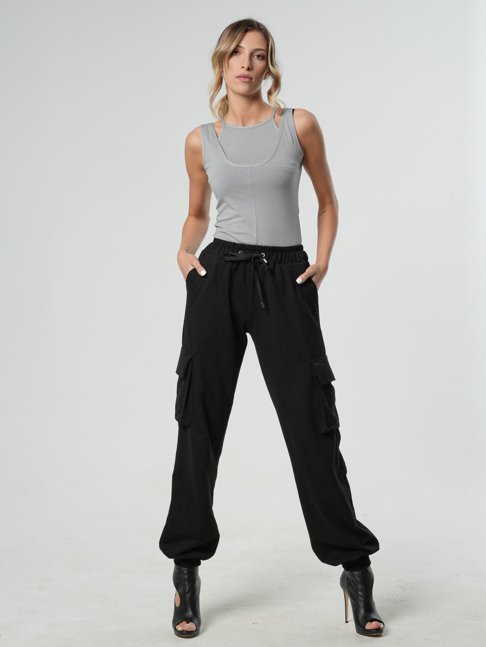 Cutout Cotton Tank Top in Gray